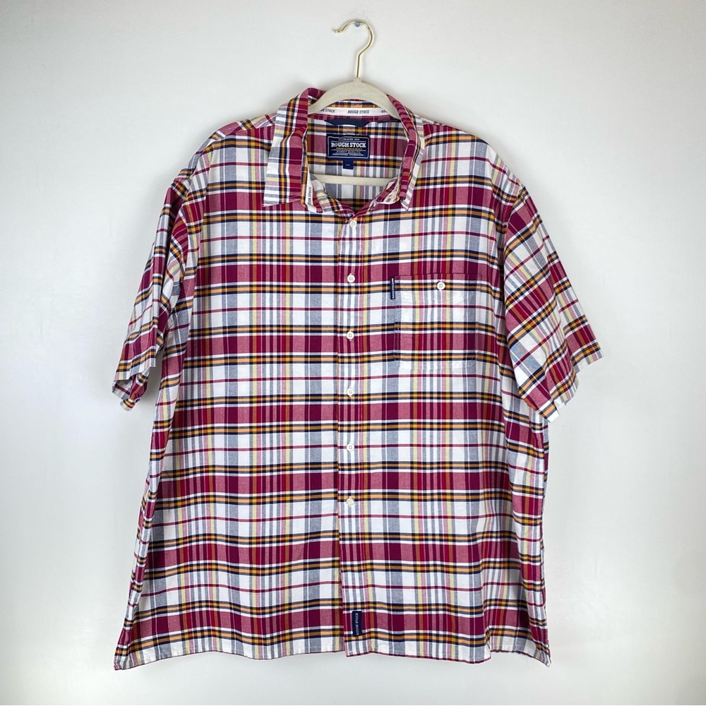 Rough Stock Panhandle Slim Mens 2XL Short Sleeve Button Shirt Plaid Burgundy Red